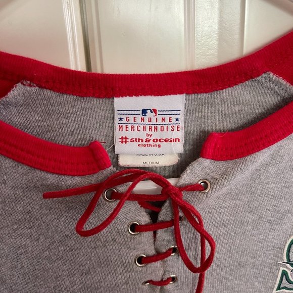 Mariners lace-up 3/4 raglan t-shirt Red Gray Women's size M Vintage - Picture 3 of 7